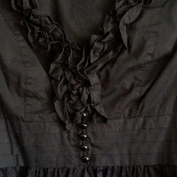 ANTHROPOLOGIE ODILLE BRAND STRETCH RUFFLE BLACK SHORT SLEEVE BLOUSE TOP 4 - Picture 9 of 14